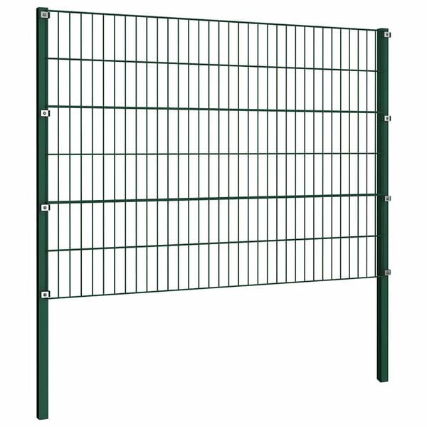 vidaXL Fence Panel with Posts Iron 1385x120 cm Green
