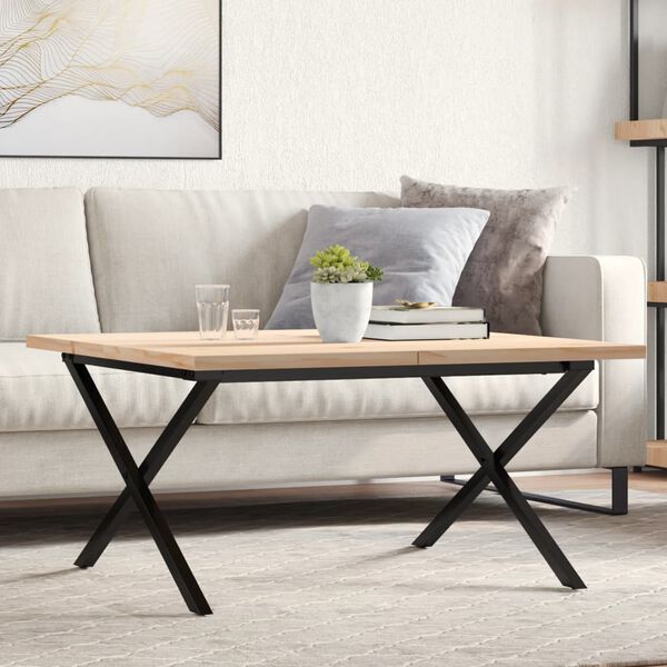 vidaXL Coffee Table X-Frame 90x90x45.5 cm Solid Wood Pine and Steel