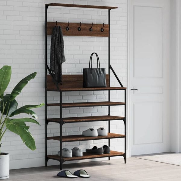 vidaXL Clothes Rack with Shoe Storage Brown Oak 90x34x184 cm