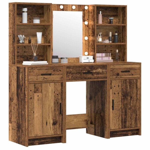 vidaXL Dressing Table Set with Drawer 3 pcs Old Wood Engineered Wood