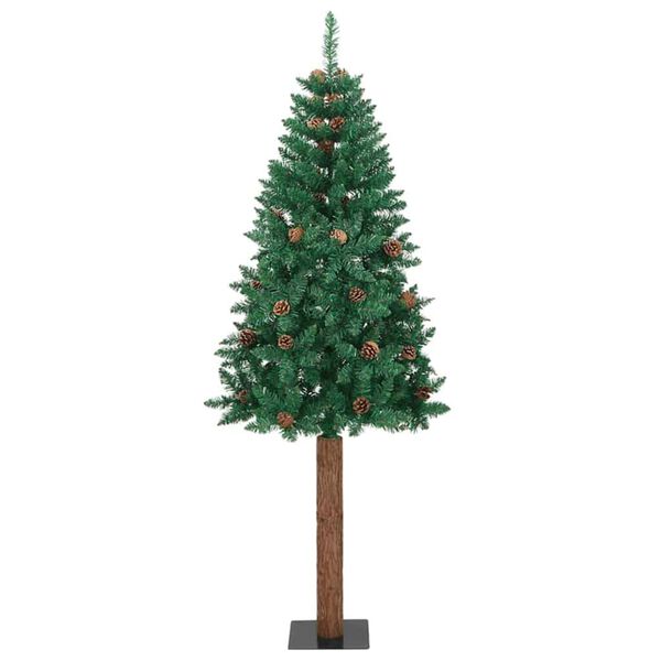 vidaXL Slim Christmas Tree Green 210 cm PVC and Solid Pine wood