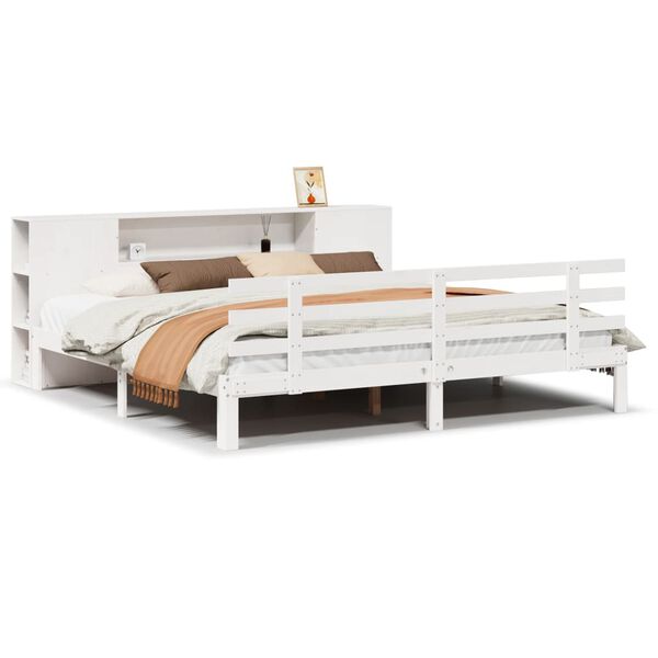 vidaXL Bookcase Bed without Mattress White 200x200cm Solid Wood Pine