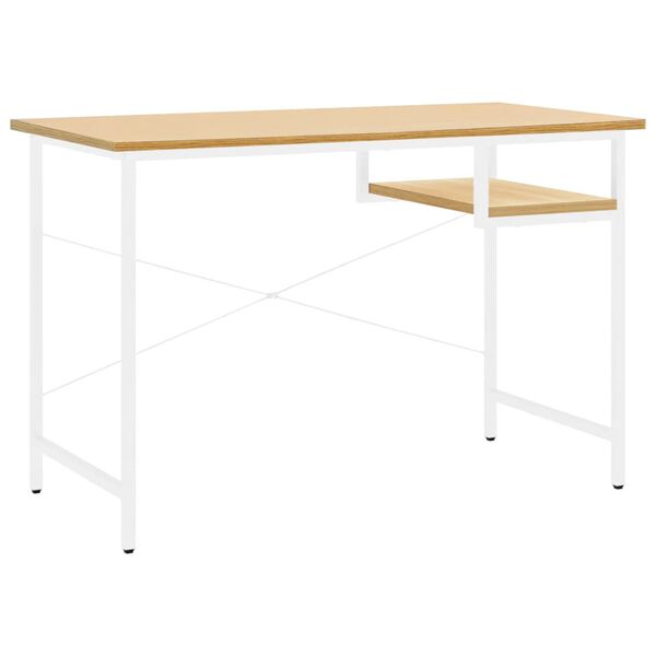 vidaXL Computer Desk White and Light Oak 105x55x72 cm MDF and Metal