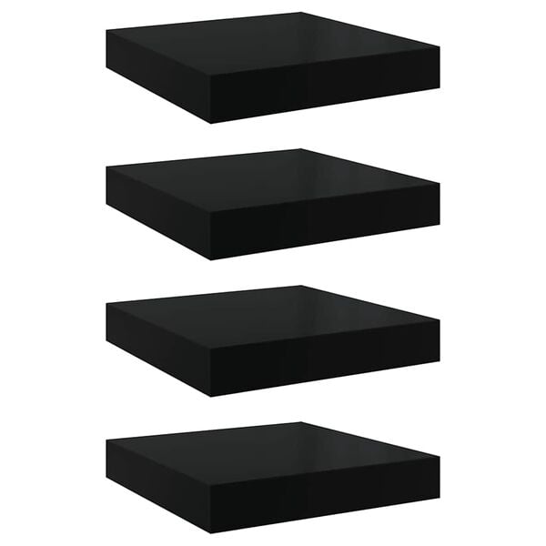 vidaXL Floating Wall Shelves 4 pcs High Gloss Black 23x23.5x3.8 cm MDF