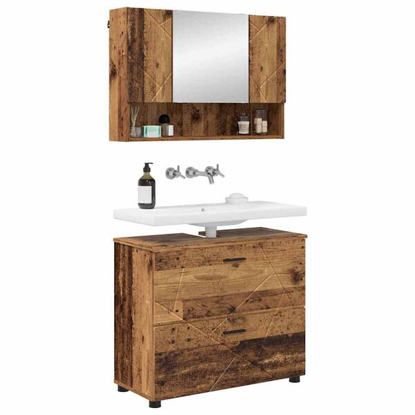 vidaXL Bathroom Furniture Set 2 pcs Old Wood Engineered Wood and Metal