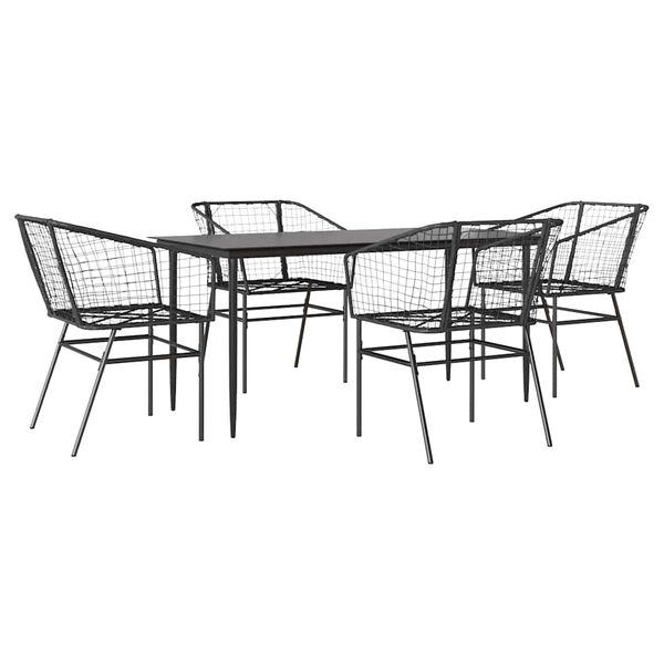 vidaXL 5 Piece Garden Dining Set Black Poly Rattan Glass