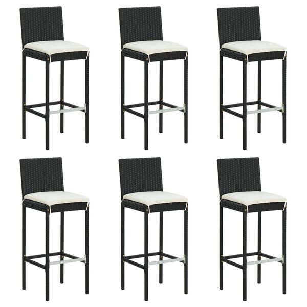 vidaXL 7 Piece Garden Bar Set with Cushions Black Poly Rattan