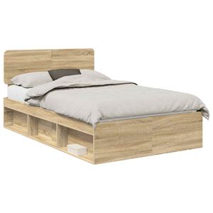 vidaXL Bed Frame with Headboard Sonoma 120 x 200 cm Solid Pine Wood