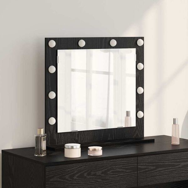 vidaXL Vanity Mirror with LED Strip Lights Black Oak 60 x 55 x 18 cm