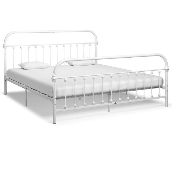 vidaXL Bed Frame without Mattress with Headboard White 180x200 cm Super King Metal
