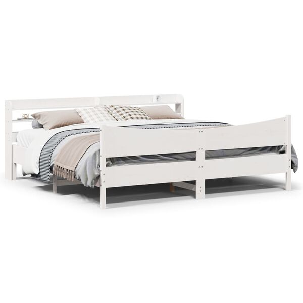 vidaXL Bed Frame with Headboard White 180x200 cm Super King Solid Wood Pine