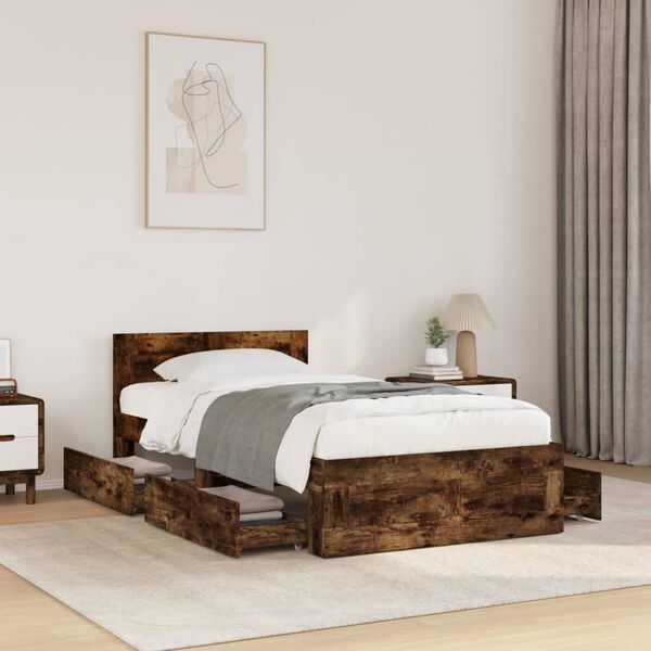 vidaXL Bed Frame with Headboard without Mattress Smoked Oak 90x190 cm Single