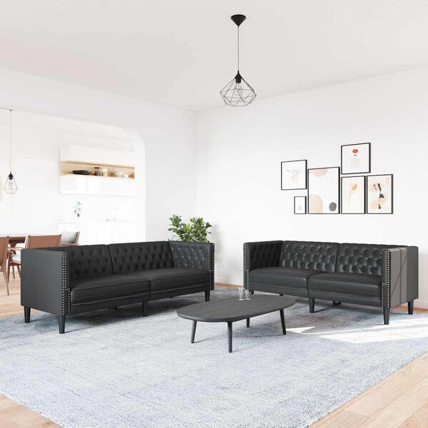 vidaXL Living Room Couch 2 pcs Black 194 x 74.5 x 70.5 cm Faux Leather