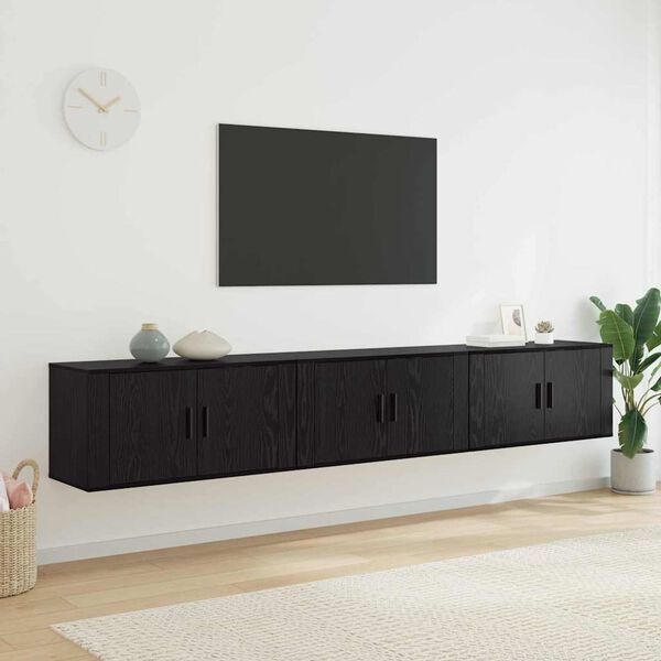 vidaXL Wall-mounted TV Cabinet Set 3 pcs Black Oak 80 x 34.5 x 40 cm
