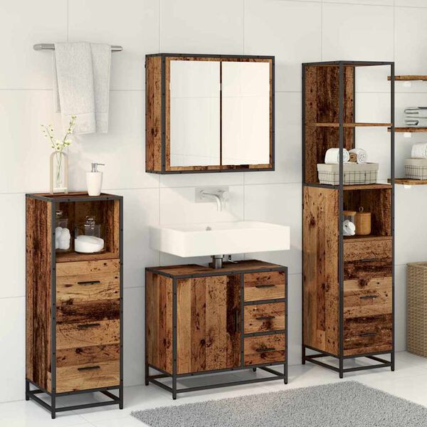 vidaXL Bathroom Furniture Set with Door 4 pcs Old Wood Engineered Wood