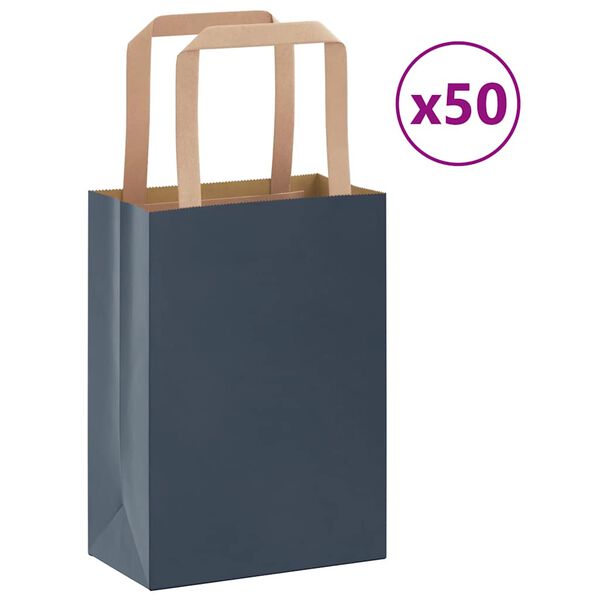 vidaXL Paper Bags 50 pcs with Handles Blue 15x8x21 cm