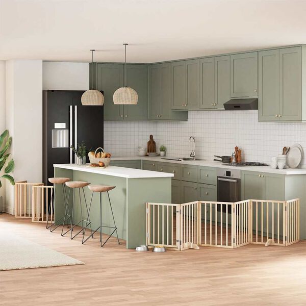 vidaXL Dog Gate with Door Foldable 12 Panels 600 cm Poplar Wood