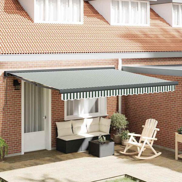 vidaXL Retractable Awning Green and white 400 x 300 cm Fabric, Metal