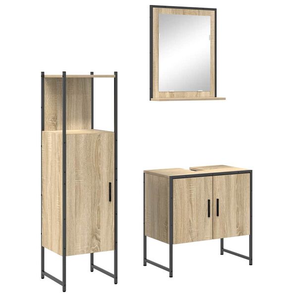 vidaXL Bathroom Furniture Set with Shelf 3 pcs Brown 60 x 33 x 60 cm