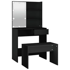 vidaXL Dressing Table Set with LED Black Engineered Wood