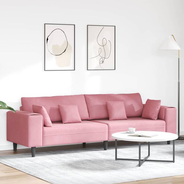 vidaXL Velvet Sofa with Cushion Pink 209 cm Velvet