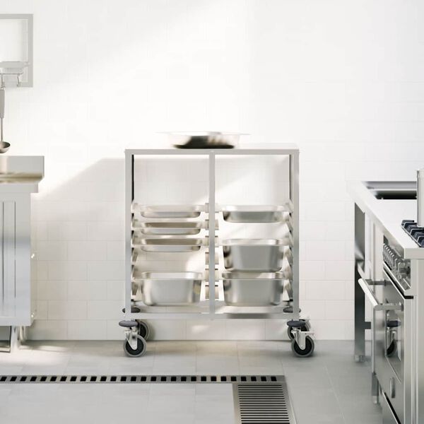 vidaXL Tray Trolley with 12 GN Containers 75x55x87 cm Stainless Steel
