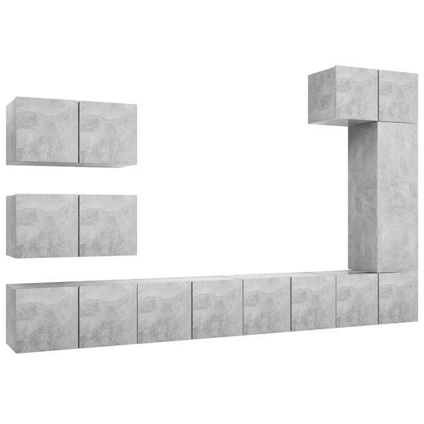vidaXL 8 Piece TV Cabinet Set Concrete Grey Engineered Wood