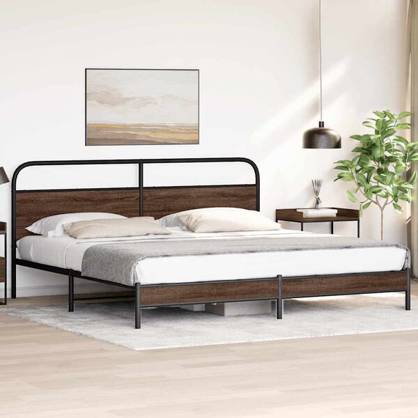 vidaXL Metal Bed Frame without Mattress Brown Oak 193x203 cm