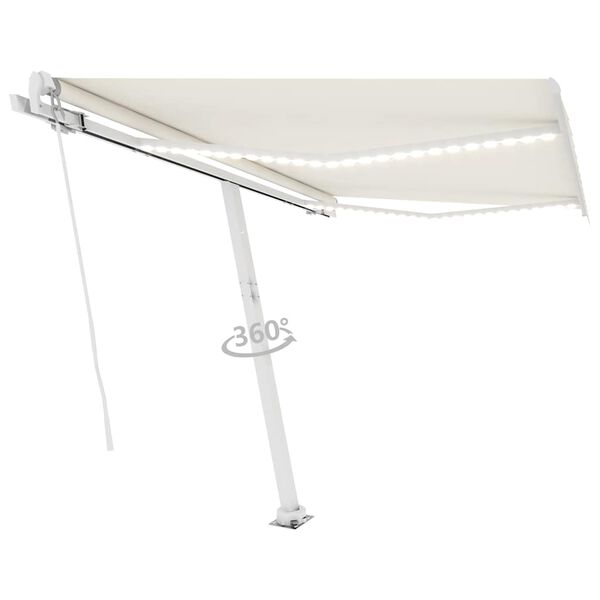 vidaXL Manual Retractable Awning with LED 300x250 cm Cream