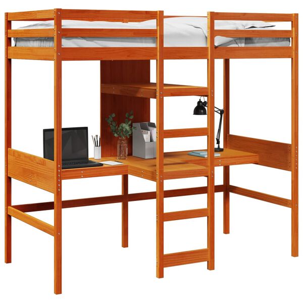 vidaXL Loft Bed Frame without mattress Wax Brown 90x190cm Solid Wood Pine