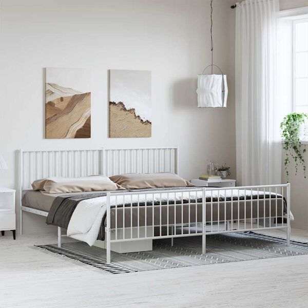 vidaXL Metal Bed Frame without Mattress with Footboard White 193x203cm