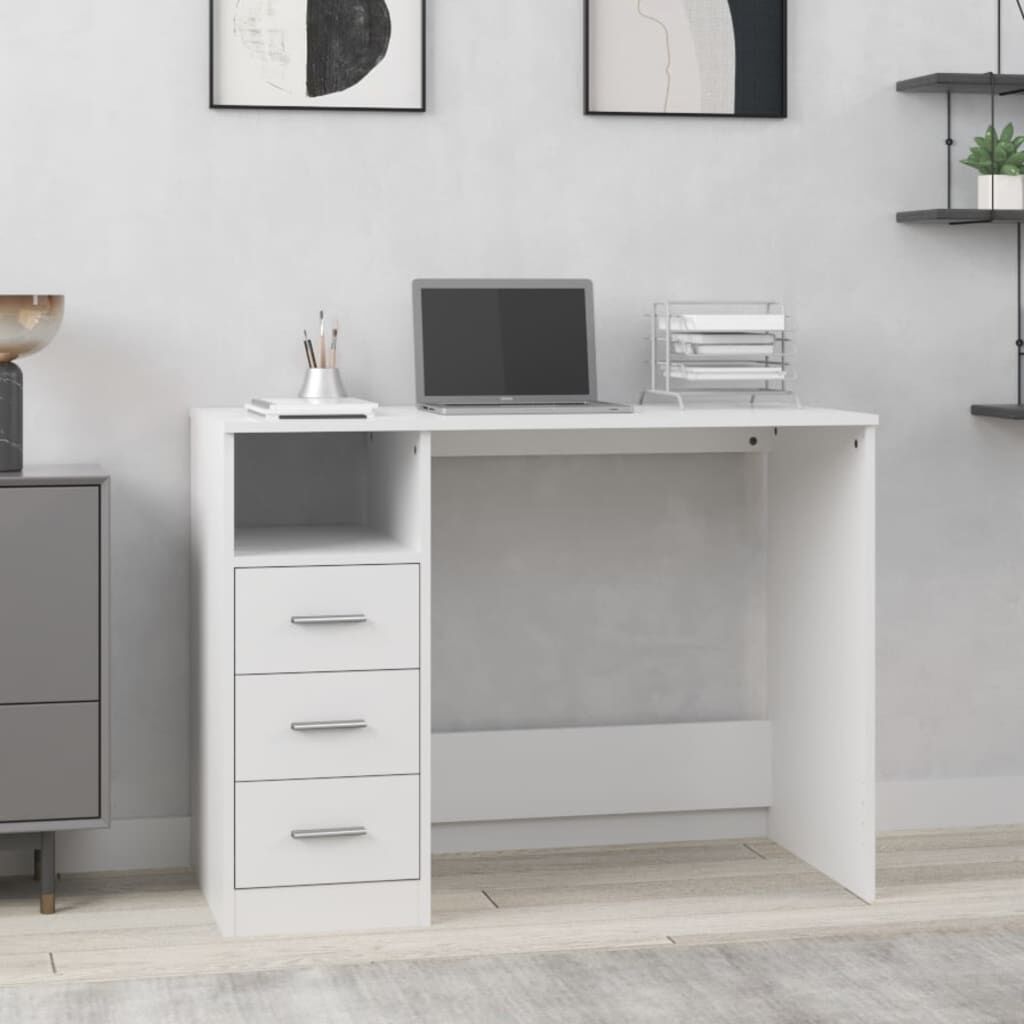 White desk shop with wood drawers