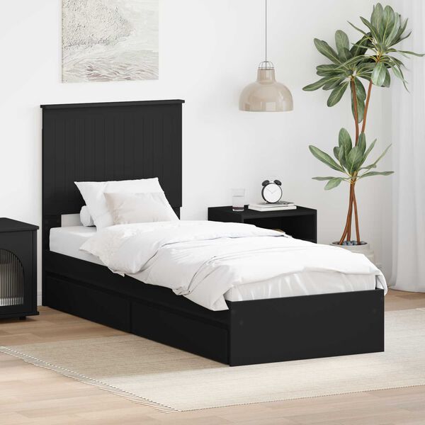 vidaXL Storage Bed with Headboard Black 75 x 190 cm Engineered Wood