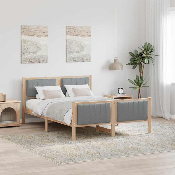 vidaXL Bed frame Brown and light grey 140 x 200 cm Solid pine wood