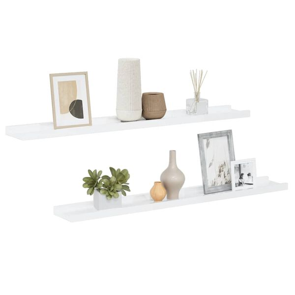 vidaXL Wall Shelves 2 pcs High Gloss White 80x9x3 cm