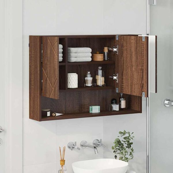 vidaXL Mirror Cabinet Brown Oak 80 x 17 x 55 cm Engineered Wood
