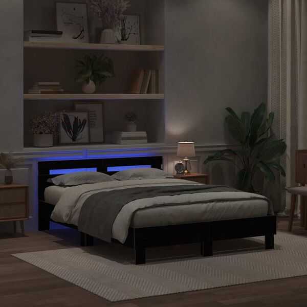 vidaXL Bed Frame with Headboard Black oak 140 x 200 cm Engineered wood