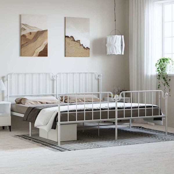 vidaXL Metal Bed Frame without Mattress with Footboard&nbsp;White 183x213cm