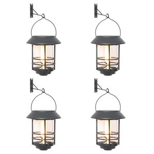 vidaXL Solar Outdoor Wall Lanterns 4 pcs Warm White Flickering Flame