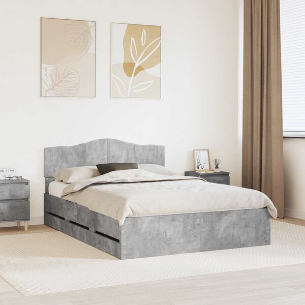vidaXL Bed Frame with Drawer Concrete Grey 150 x 200 cm Engineer Wood