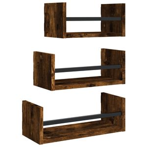 vidaXL 3 Piece Wall Shelf Set with Bars Smoked Oak Engineered wood
