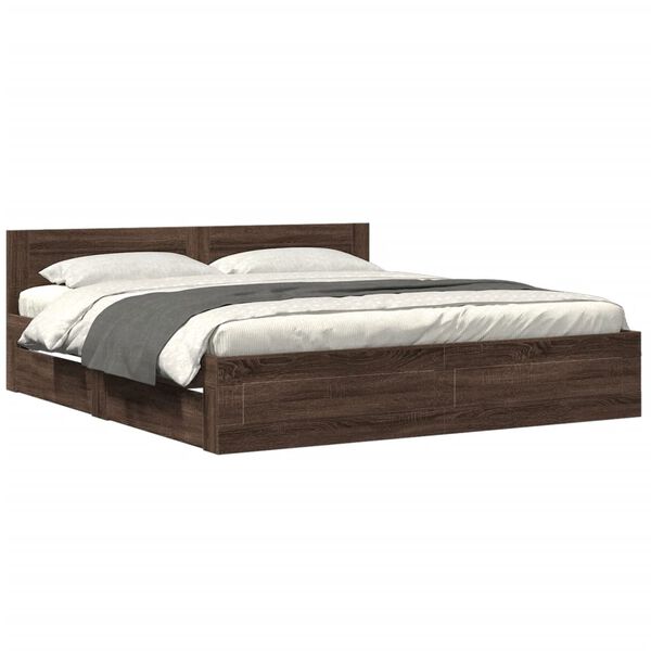 vidaXL Bed Frame with Headboard without Mattress Brown Oak 180x200 cm Super King