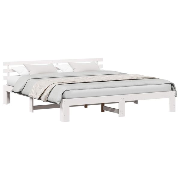 vidaXL Bed Frame with Headboard White 180 x 200 cm Solid Pine Wood