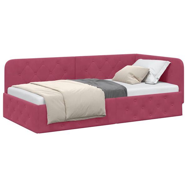 vidaXL Corner Bed Frame with Headboard Wine Red 90 x 190 cm Velvet
