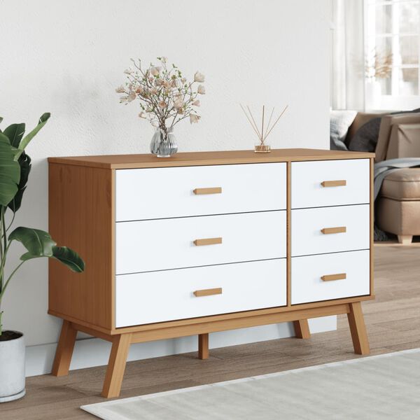 vidaXL Drawer Cabinet OLDEN White and Brown Solid Wood Pine