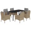 vidaXL 7 Piece Garden Dining Set with Cushions Beige Poly Rattan
