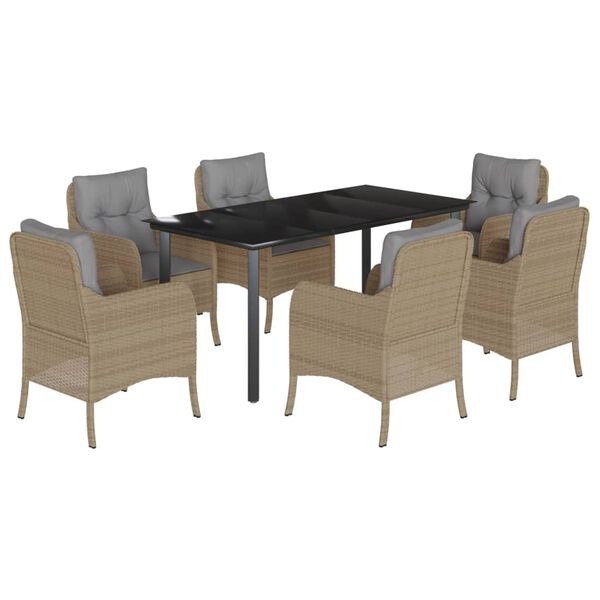 vidaXL 7 Piece Garden Dining Set with Cushions Beige Poly Rattan