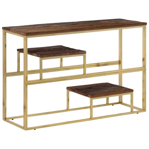 vidaXL Console Table Gold Stainless Steel and Solid Sleeper Wood