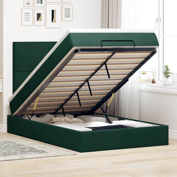 vidaXL Ottoman Bed with Mattresses Dark Green 120x200cm Velvet
