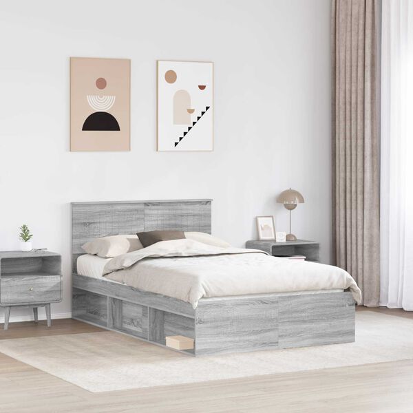 vidaXL Bed Frame Grey Sonoma 120 x 200 cm Solid Pine Wood